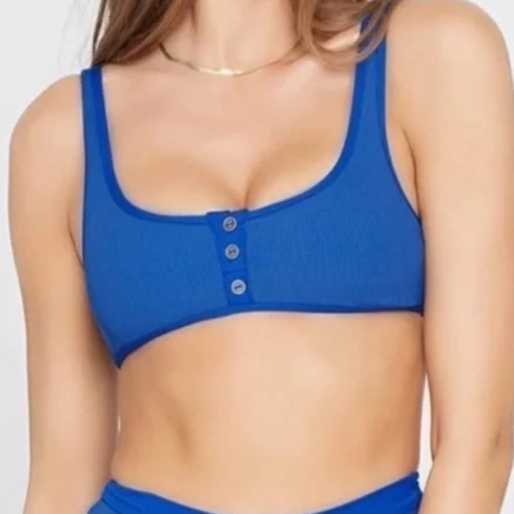 l*space‎ Robbie Pull On Ribbed Henley Bikini Top in Indigo